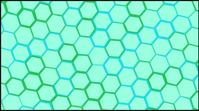 Abstract geometric pattern with blue and green hexagon shapes on a light teal color background design