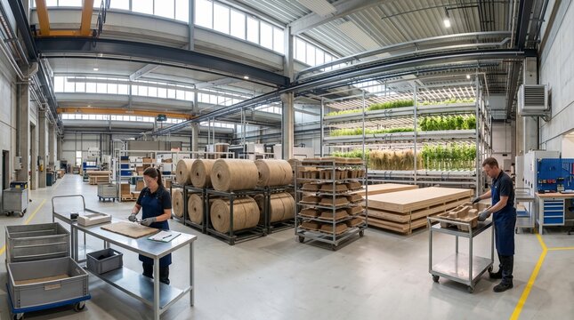 Bio Material Production Hall Panorama With Cultivation Input Systems