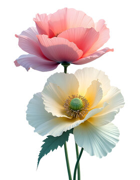 Flowers in soft colors show pink and white petals under bright light in a simple arrangement on a clean background Generative AI