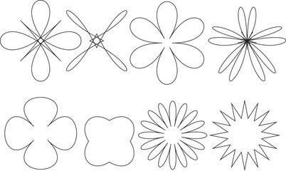 Obraz premium Set Floral and Starburst Line Art Shapes Vector Outline Flower and Decorative Burst Collection.