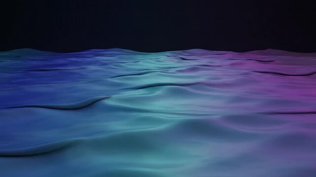 Abstract liquid surface with smooth waves and vibrant neon lighting