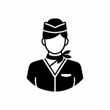 Flat Vector Icon of a Female Flight Attendant or Air Stewardess