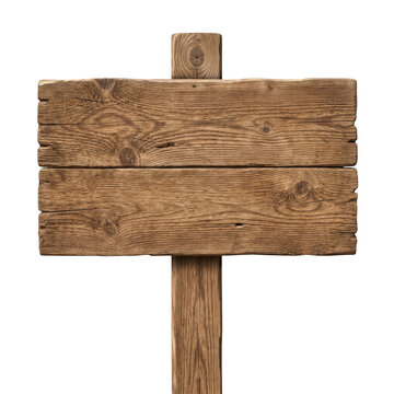 Rustic wooden signpost isolated on transparent background for design