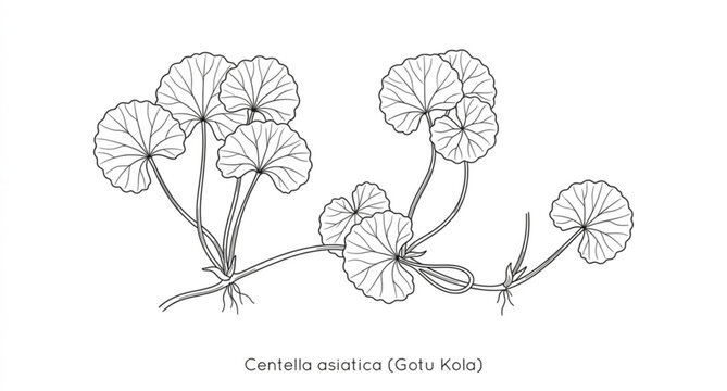 Centella asiatica botanical outline vector illustration