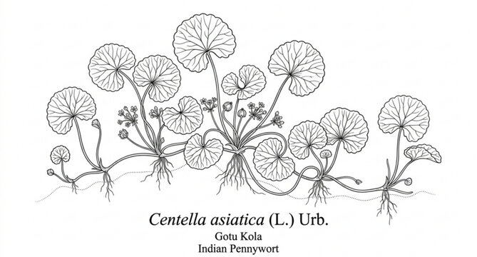 Gotu Kola Centella asiatica line art botanical vector illustration