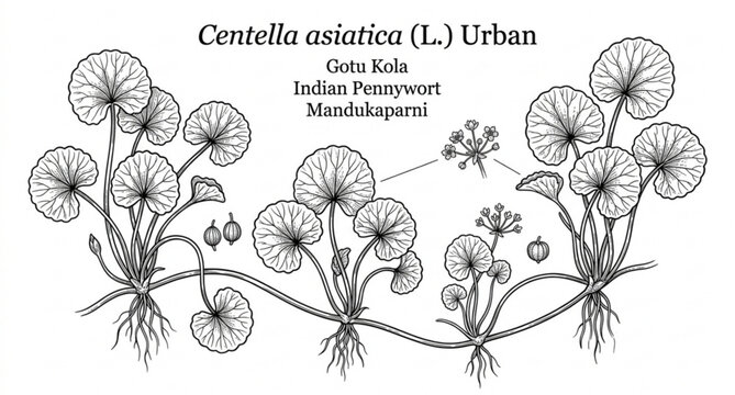 Gotu Kola medicinal herb line art vector illustration