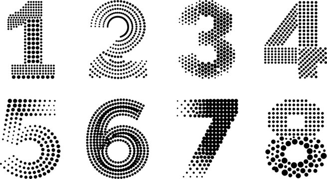 Set of Dotted Halftone Numbers from One to Nine Vector Illustration