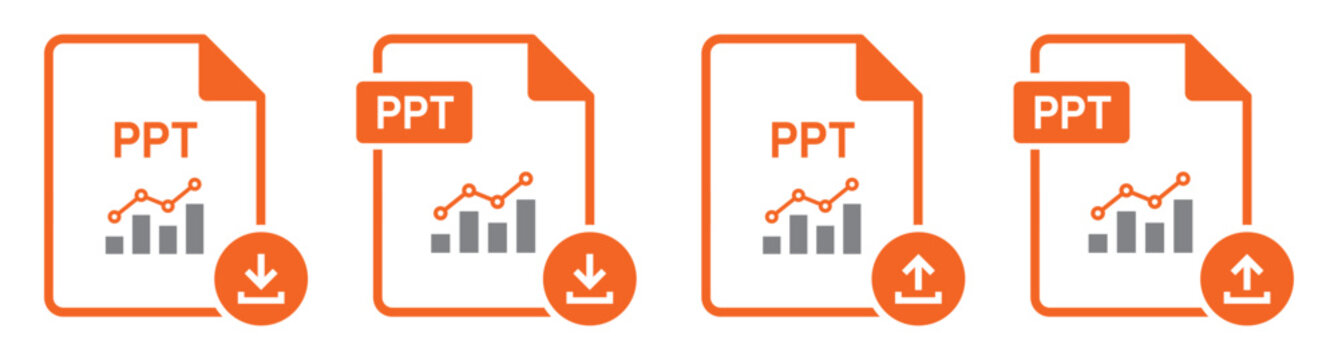 Power point file. PPT file download and upload icon illustration