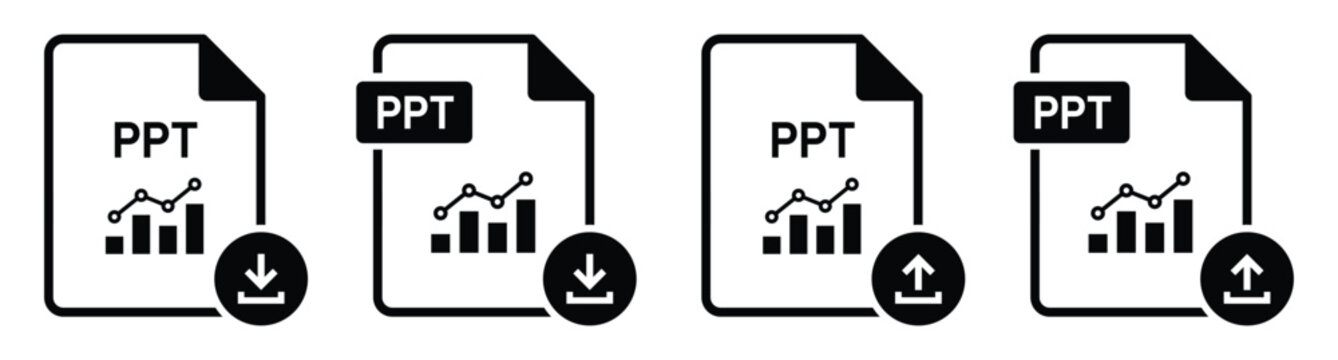 Power point file. PPT file download and upload icon illustration