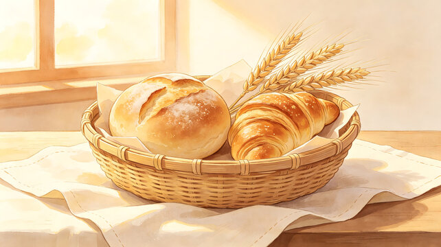 Cream bread basket bakery illustration background