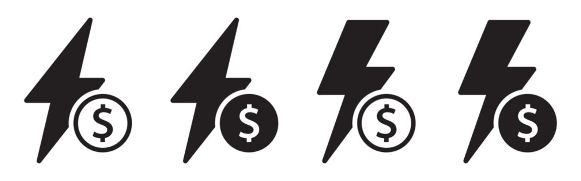 Electricity cost. Energy cost money icon illustration