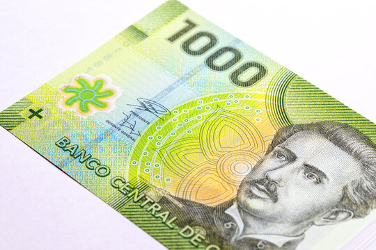 1000 Chilean Pesos banknote featuring the portrait of Ignacio Carrera Pinto. Official national currency of Chile. Chile money.