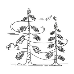 Minimalist forest landscape vector with stylized pine trees and wind effect © Raman