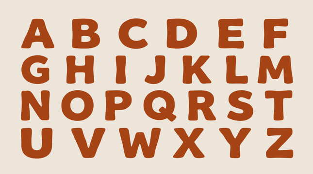 Bold modern sans-serif alphabet in orange and brown tones.