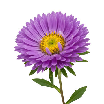 Purple aster flower with yellow center isolated on transparent background