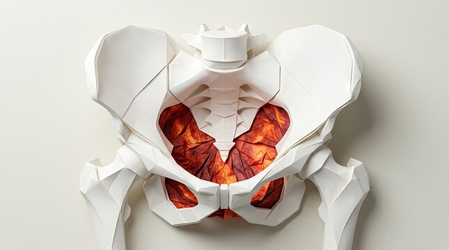Anatomical visualization of human pelvic floor muscles and skeletal structure.