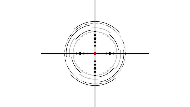Black cross hair symbol for tactical aim and focus. Digital black cross hair animation for interface.Aiming System Targeting Reticule Cross hair Vector Graphic Illustration 4k video animation.