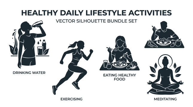 Healthy daily lifestyle activity icons set.