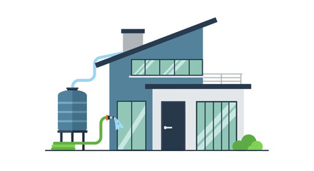 Fototapeta premium Rainwater Harvesting System for Sustainable Modern Home Flat Vector Illustration