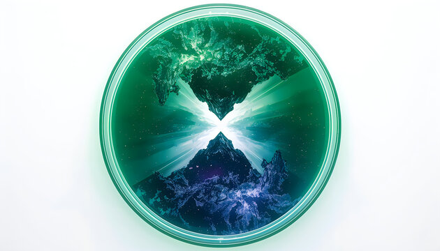Surreal landscape inside an hourglass view, abstract time and parallel universe concept