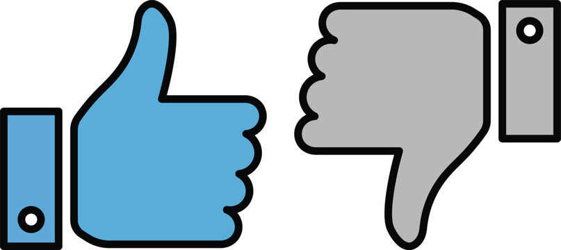 Blue thumbs-up and gray thumbs-down with device outlines