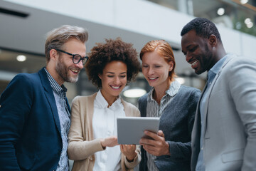 Fototapeta premium Business team using tablet in modern office building