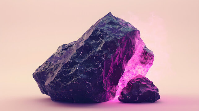 Dark matte basalt absorbing glowing magenta gas into crystalline veins