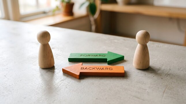 two doll peg facing different directions, one pointing forward and another pointing backward