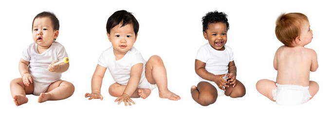 PNG Adorable diverse babies sitting together on transparent background © Rawpixel.com