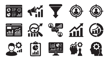 Fototapeta premium Business analytics icons, data visualization symbols, 16 black infographic elements, vector graphics