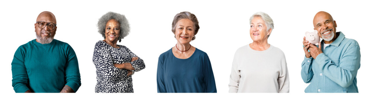 PNG Diverse seniors expressing happiness together on transparent background
