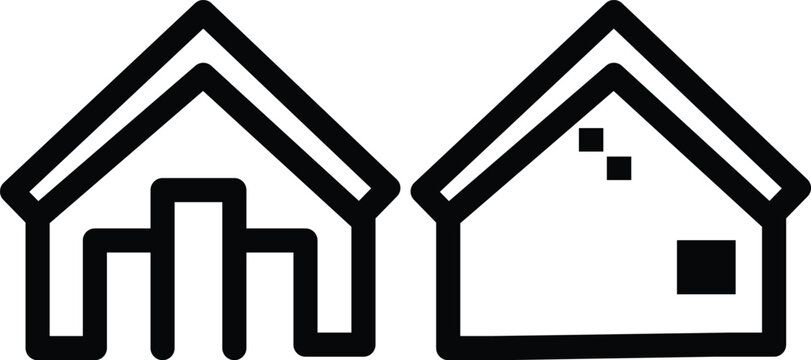 Minimalist black-and-white house floor plans in line-drawn architectural style lineart floorplan