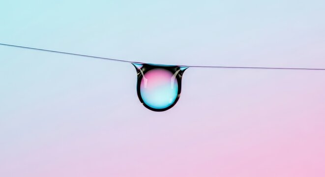 Water droplet hanging on a delicate thread against gradient sky