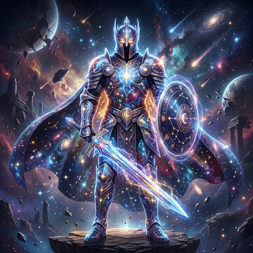 Legendary Astral Knight Character with Celestial Armor Design