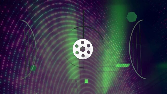 Soccer ball icon animation with digital green neon abstract background