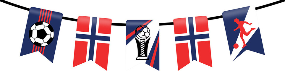 Norway flags soccer ball trophy decoration bunting pennants festive football national emblem. Suitable for sports events or patriotic celebrations. © Sawah Maya