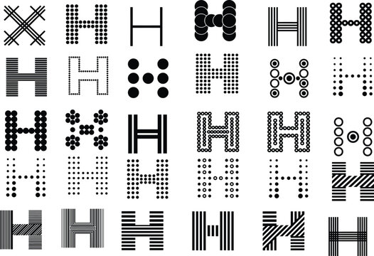 Letter H typography vector illustration with 25 creative designs, patterns, textures, and graphic style variations