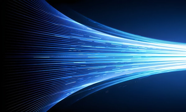 Abstract blue light speed lines effect isolated on transparent background for tech design