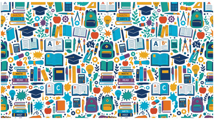 Education background with school supplies and learning elements seamless pattern. © MDTAZBIRHOSSAIN