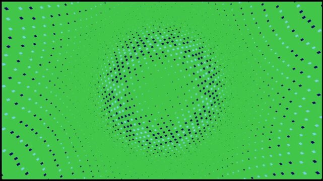 Abstract green background with circular halftone dots pattern in a radial arrangement for modern design