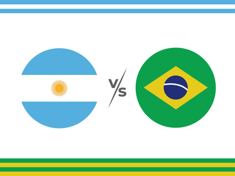 Argentina vs Brazil Circular Flag Icons with Versus Symbol, International Football Rivalry Matchup Graphic Template