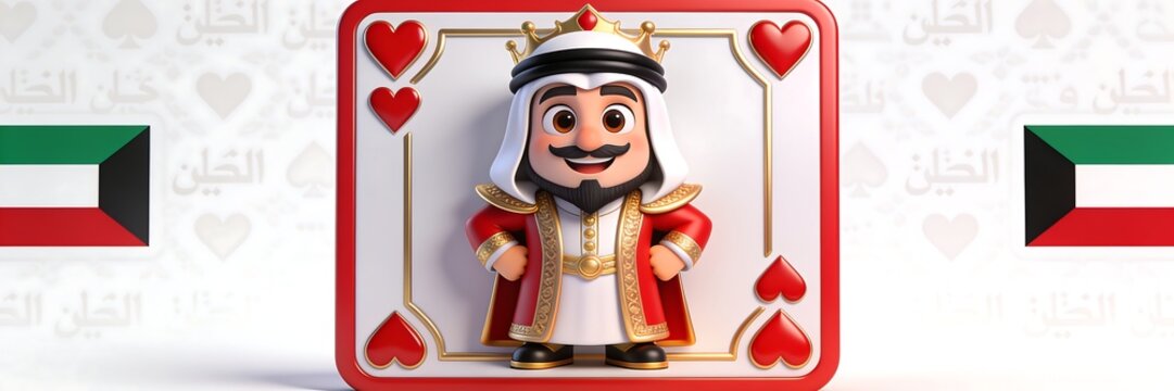 A male Kuwaiti character, King of Hearts, in 3D cartoon style.
