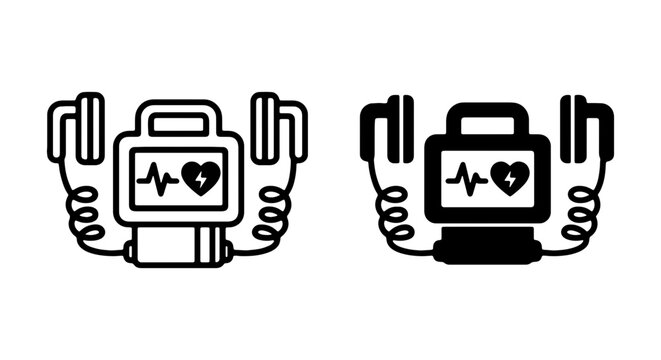 AED Defibrillator Icons, Medical Emergency Equipment, Cardiac Arrest Rescue Vector Set