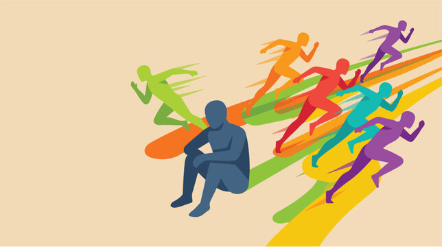 Man Sitting Alone Among Runners.