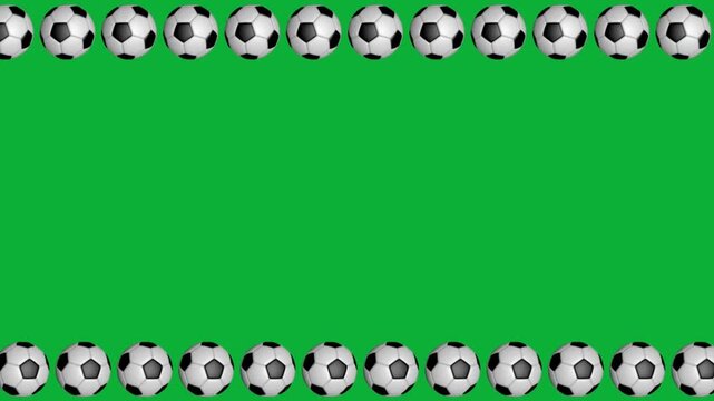 Seamless looping soccer balls framing a vibrant green screen background for sports themes and transitions