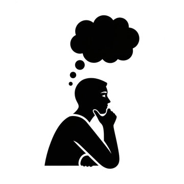 Silhouette of a pensive person thinking with a cloud thought bubble