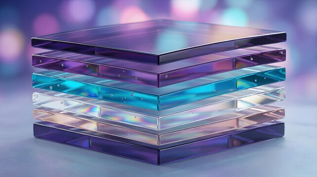 Abstract Stack of Translucent Glass Layers with Soft Color Tints