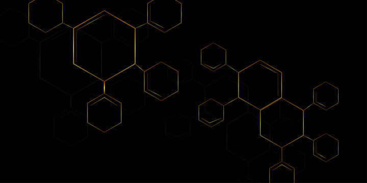 Black background with a hexagon outline vector illustration. High tech technology geometric. Digital technology and science concept, blue color, flat design, 