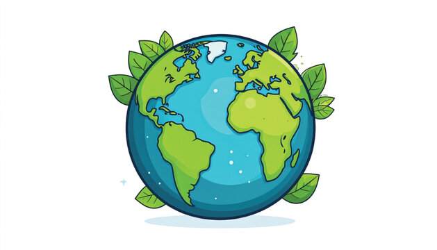 Earth Globe with Green Leaves.