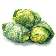 Fototapeta premium Watercolor Cabbage Rolls vector, artistic painting style, high-resolution illustration on a pure white background.